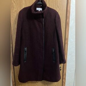 Calvin Klein Deep Burgundy Twill Wool Blend Coat Women’s XL FREE SHIPPING